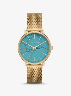 michael kors pyper gold tone mesh and turquoise watch|Pyper Gold.